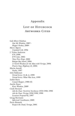 List of Hitchcock Artworks Cited