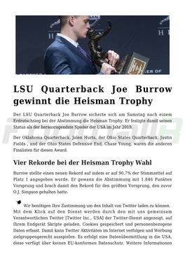 LSU Quarterback Joe Burrow Gewinnt Die Heisman Trophy