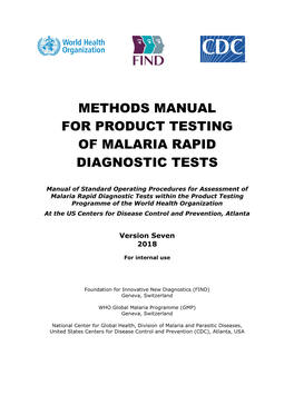 Methods Manual for Product Testing of Malaria Rapid Diagnostic Tests
