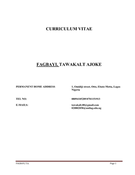 Curriculum Vitae Fagbayi, Tawakalt Ajoke