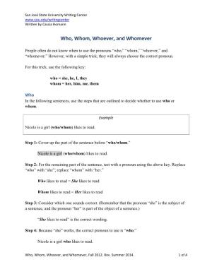 Who, Whom, Whoever, and Whomever