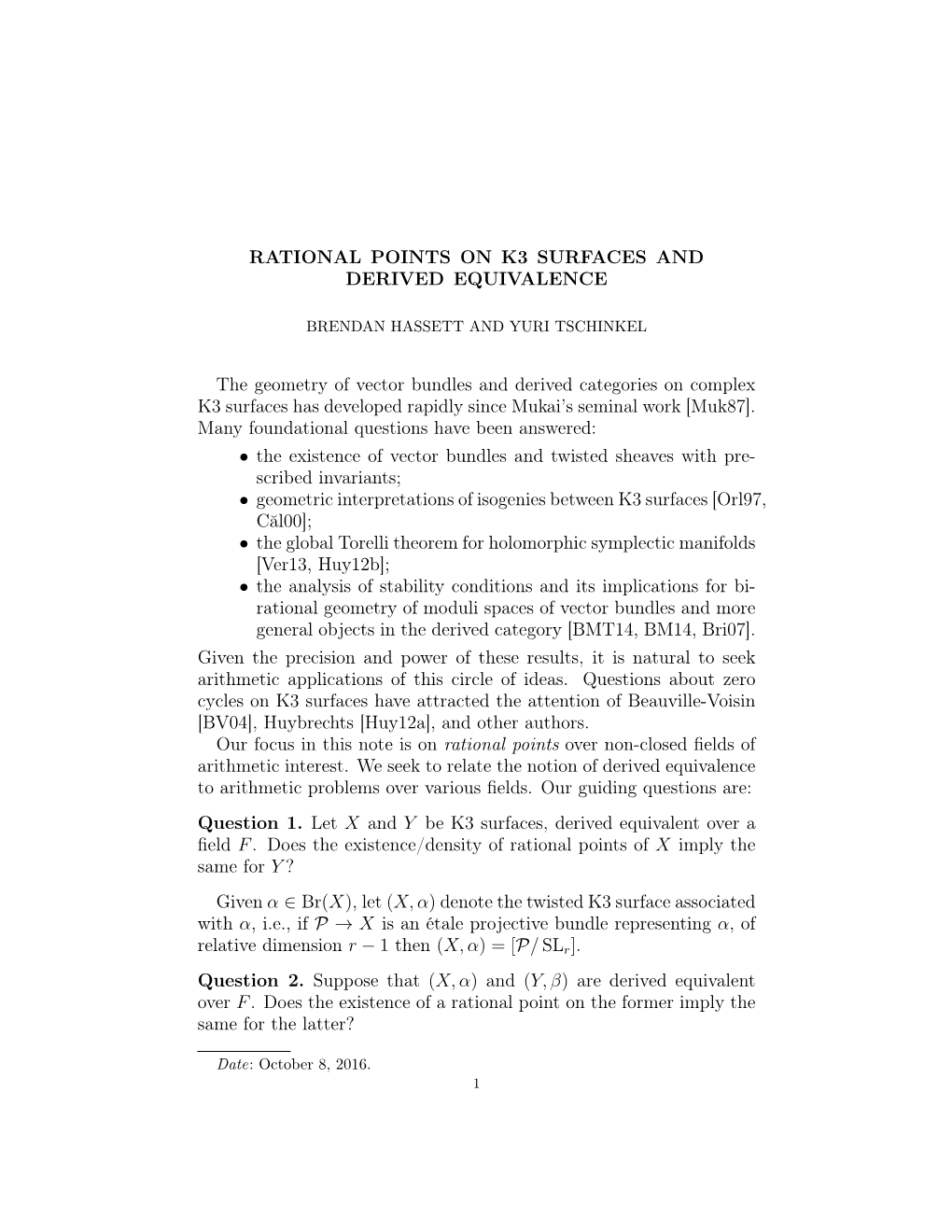 Rational Points on K3 Surfaces and Derived Equivalence