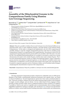 Assembly of the Mitochondrial Genome in the Campanulaceae Family Using Illumina Low-Coverage Sequencing