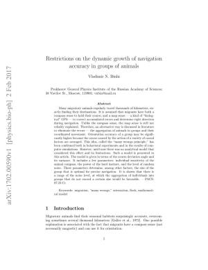Restrictions on the Dynamic Growth of Navigation Accuracy in Groups of Animals