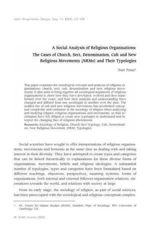 The Cases of Church, Sect, Denomination, Cult and New Religious Movements (Nrms) and Their Typologies
