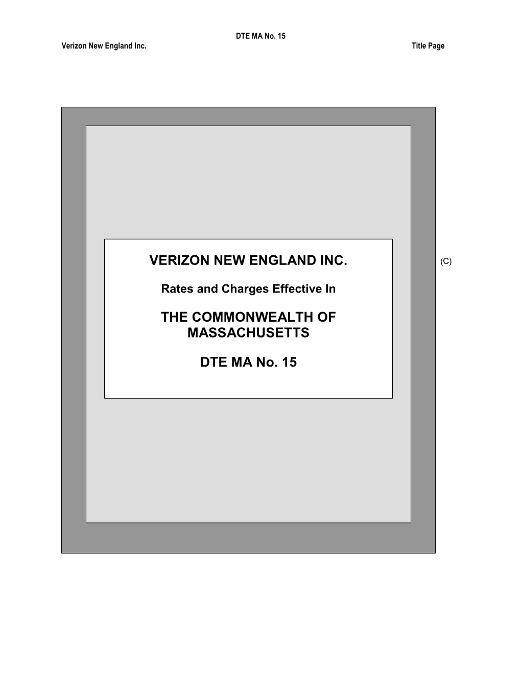Verizon New England Inc. the Commonwealth Of