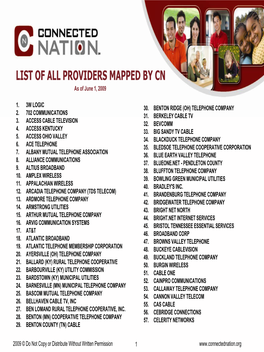LIST of ALL PROVIDERS MAPPED by CN As of June 1, 2009
