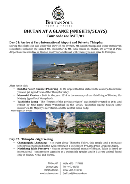 BHUTAN at a GLANCE (4NIGHTS/5DAYS) Tour Code No: BSTT/01