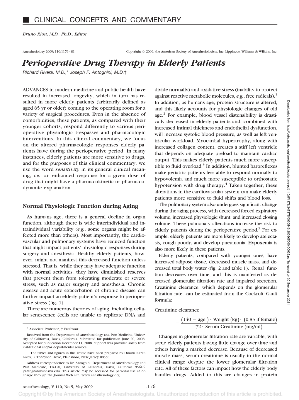 Perioperative Drug Therapy in Elderly Patients Richard Rivera, M.D.,* Joseph F