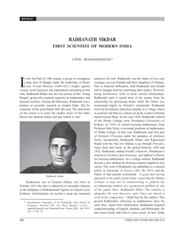 Radhanath Sikdar First Scientist of Modern India