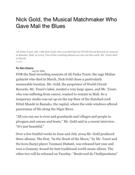 Nick Gold, the Musical Matchmaker Who Gave Mali the Blues •