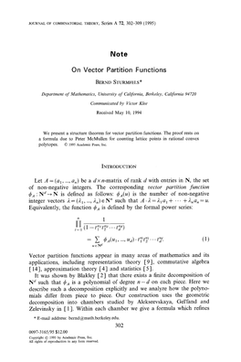 Note on Vector Partition Functions