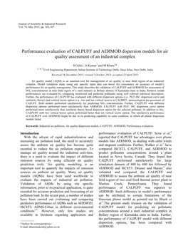 Performance Evaluation of CALPUFF and AERMOD Dispersion Models for Air Quality Assessment of an Industrial Complex