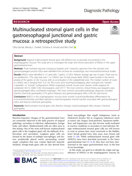Multinucleated Stromal Giant Cells in the Gastroesophageal Junctional and Gastric Mucosa: a Retrospective Study Taha Sachak, Wendy L