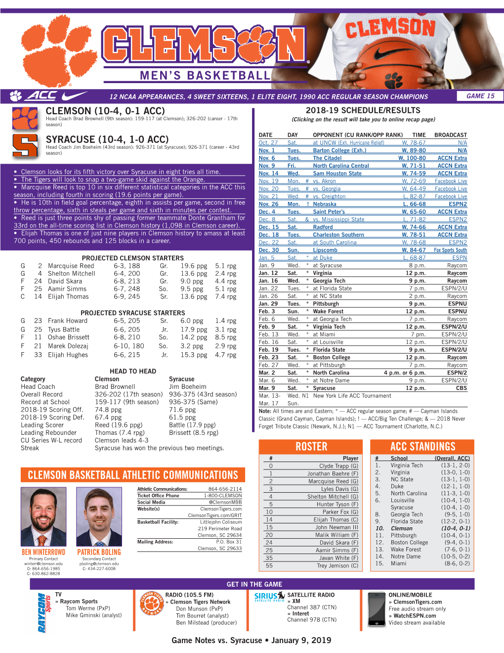 CLEMSON BASKETBALL ATHLETIC COMMUNICATIONS 2 Marcquise Reed (G) 3