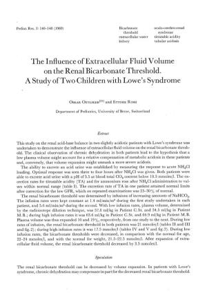 The Influence of Extracellular Fluid Volume on the Renal Bicarbonate Threshold. a Study of Two Children with Lowe's Syndrome