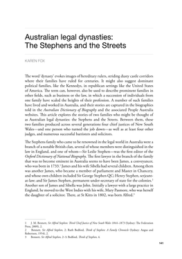 Australian Legal Dynasties: the Stephens and the Streets