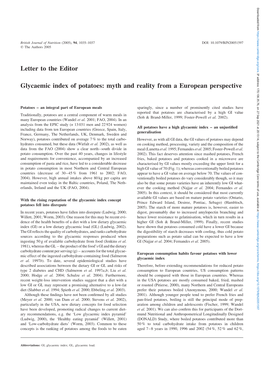 Glycaemic Index of Potatoes: Myth and Reality from a European Perspective 170.106.35.76