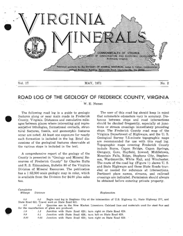 Road Log of the Geology of Frederick County, Virginia W