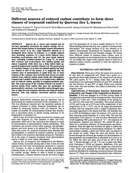 Classes of Terpenoid Emitted by Quercus Ilex L. Leaves Francesco Loreto*T, PAOLO Cicciolit, ENZO Brancaleonit, ANGELO Cecinatot, MASSIMILIANO Frarronit, and THOMAS D