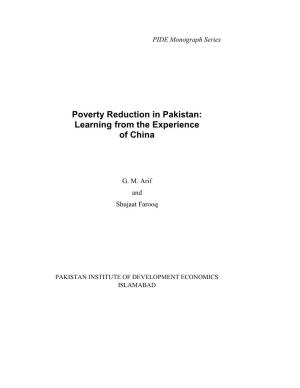 Poverty Reduction in Pakistan: Learning from the Experience of China