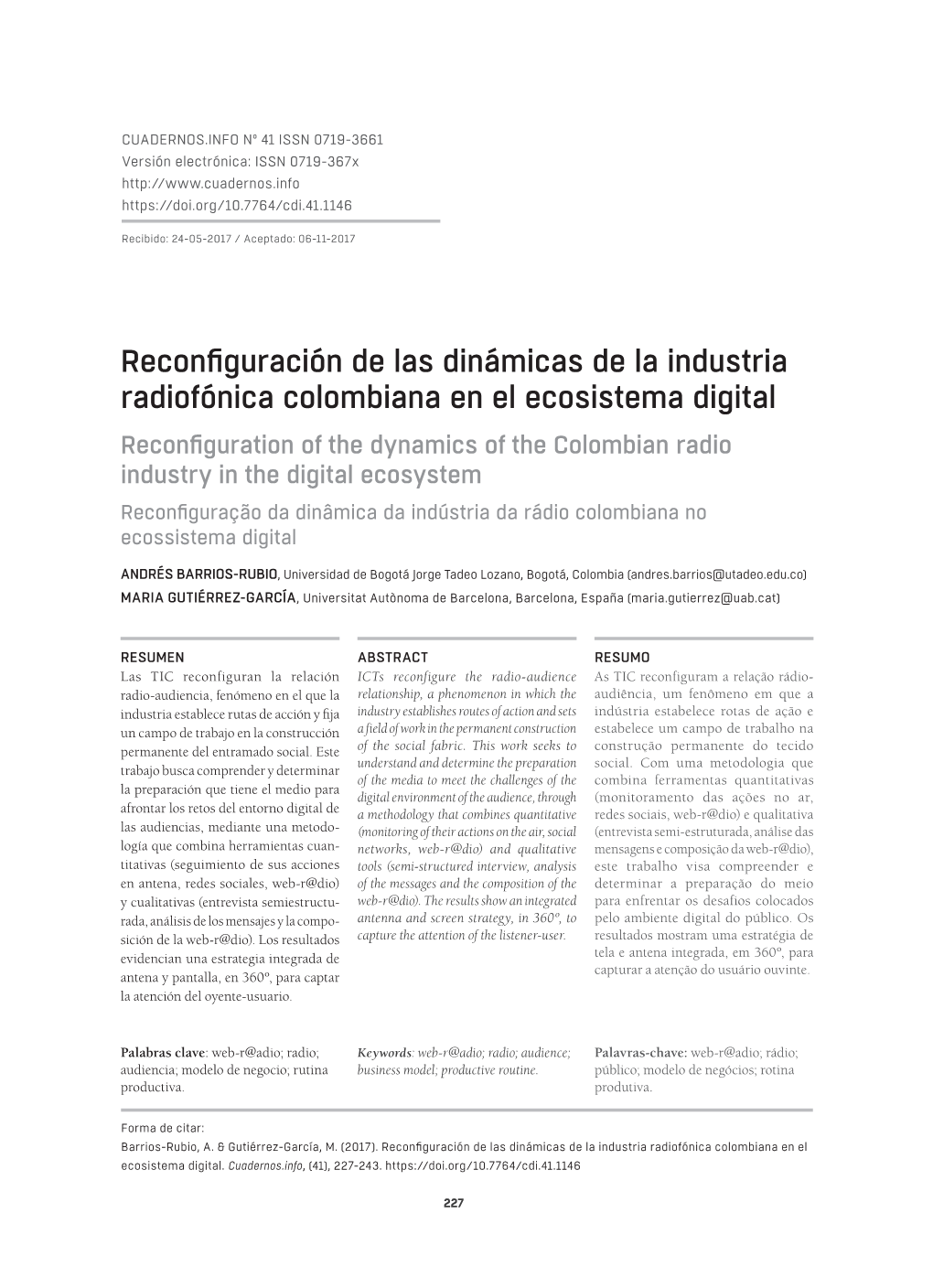 Reconfiguración De Las Dinámicas De La Industria Radiofónica Colombiana