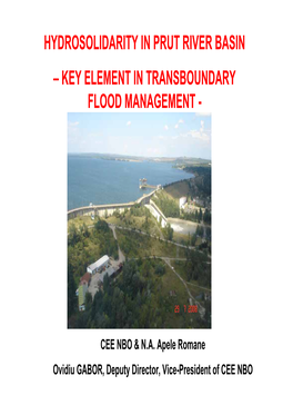 Hydrosolidarity in Prut River Basin – Key Element in Transboundary Flood Management