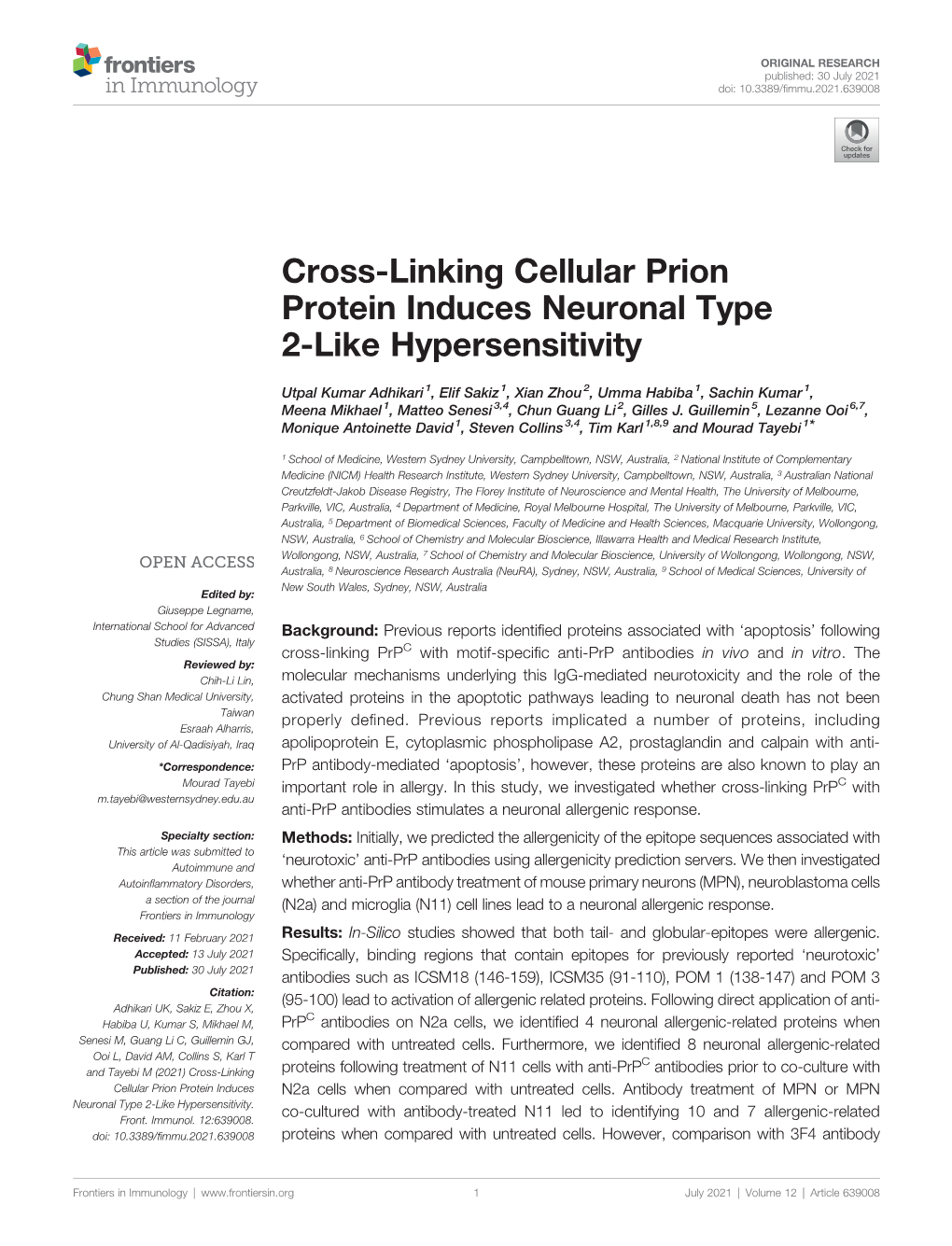 Cross-Linking Cellular Prion Protein Induces Neuronal Type 2-Like Hypersensitivity