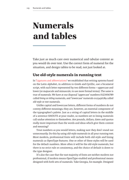 Numerals and Tables