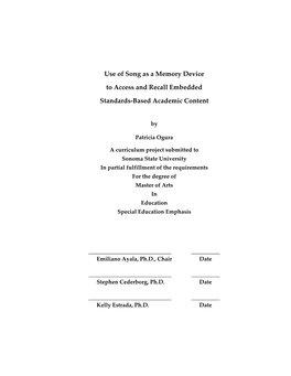 Use of Song As a Memory Device to Access and Recall Embedded Standards‐Based Academic Content