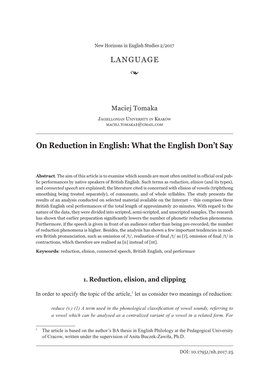 On Reduction in English: What the English Don’T Say