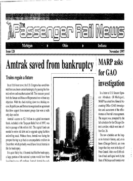 Amtrak Saved from Bankruptcy Marpasks for GAO Trains Regain a Future in an 11Th-Hour Move, the U.S