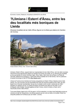 ?Llimiana I Esterri D'àneu, Entre Les Deu Localitats Més Boniques De Lleida