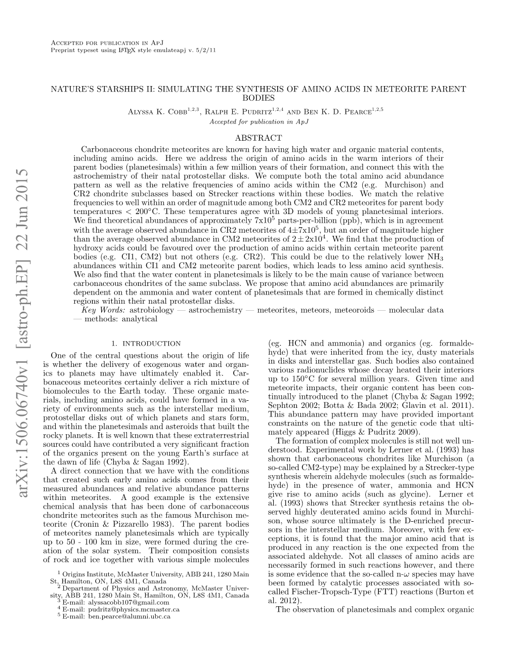 Arxiv:1506.06740V1 [Astro-Ph.EP] 22 Jun 2015 Within Meteorites