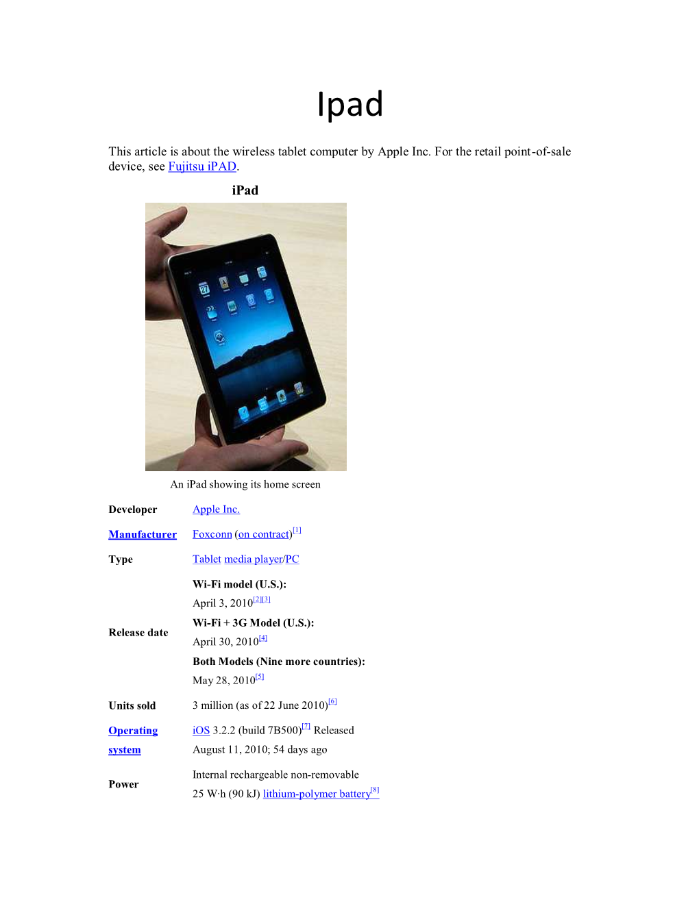 This Article Is About the Wireless Tablet Computer by Apple Inc. for the Retail Point-Of-Sale Device, See Fujitsu Ipad