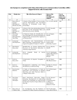 List of Projects Completed Under Educational Research and Innovations Committee (ERIC) Support Scheme After October1987