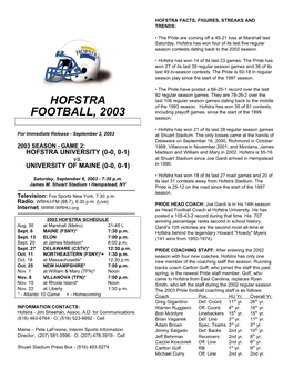 Hofstra Football, 2003