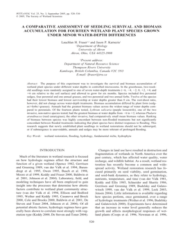 A Comparative Assessment of Seedling Survival and Biomass Accumulation for Fourteen Wetland Plant Species Grown Under Minor Water-Depth Differences