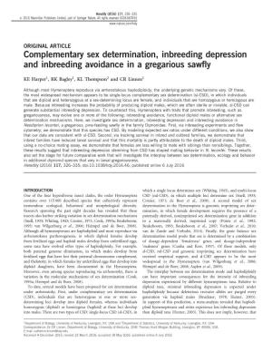 Complementary Sex Determination, Inbreeding Depression and Inbreeding Avoidance in a Gregarious Sawﬂy