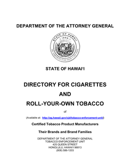 Directory for Cigarettes and Roll-Your-Own Tobacco