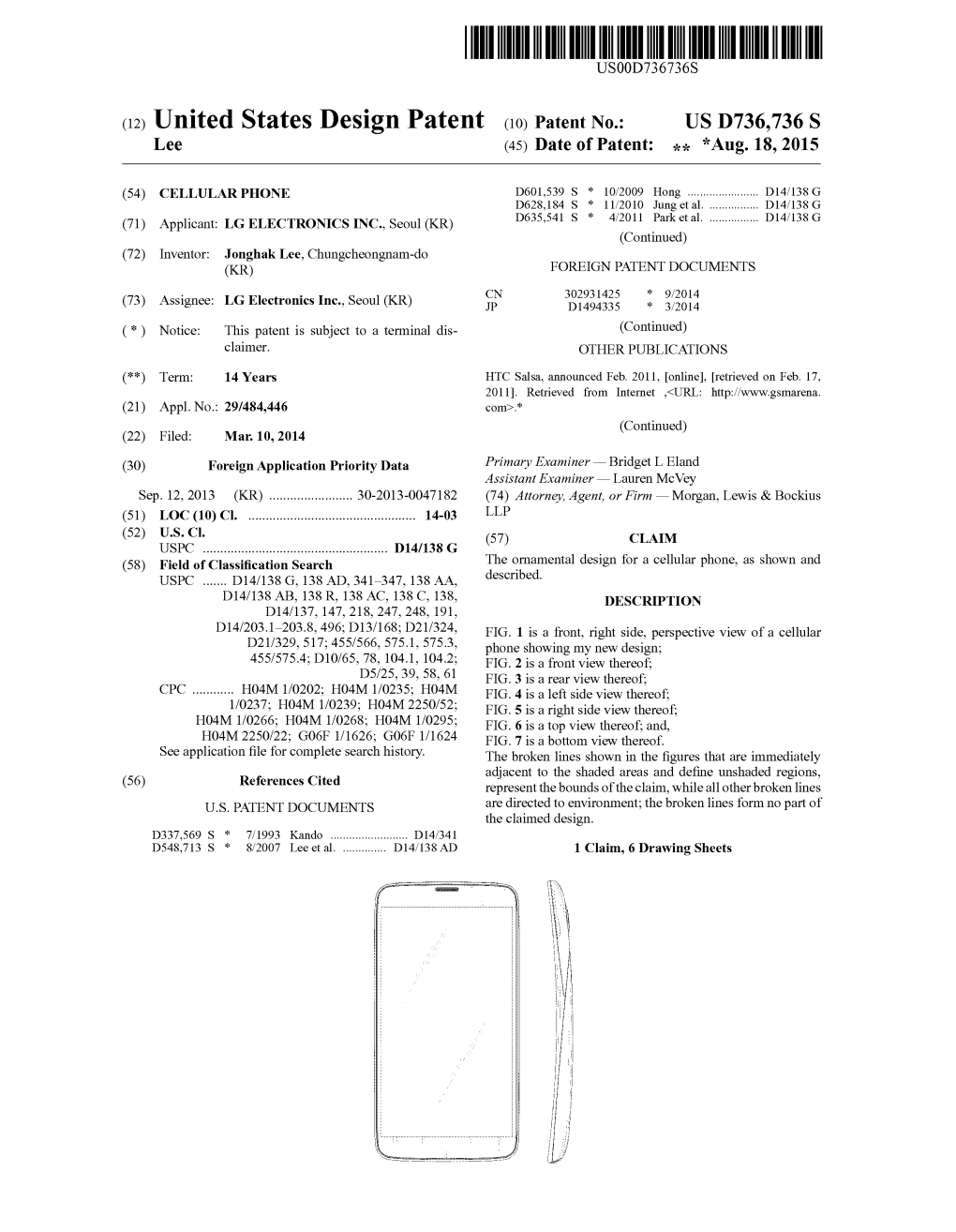 (12) United States Design Patent (10) Patent No.: US D736,736S Lee (45) Date of Patent