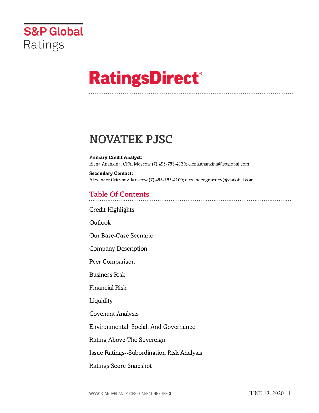 Ratingsdirect: PAO NOVATEK