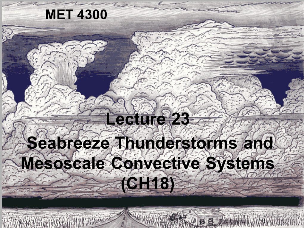 Lecture 23 Seabreeze Thunderstorms and Mesoscale Convective Systems (CH18) Review • Ingredients for Severe Thunderstorms 1