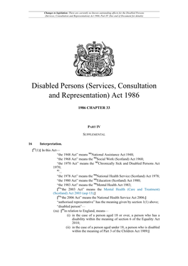 Disabled Persons (Services, Consultation and Representation) Act 1986, Part IV