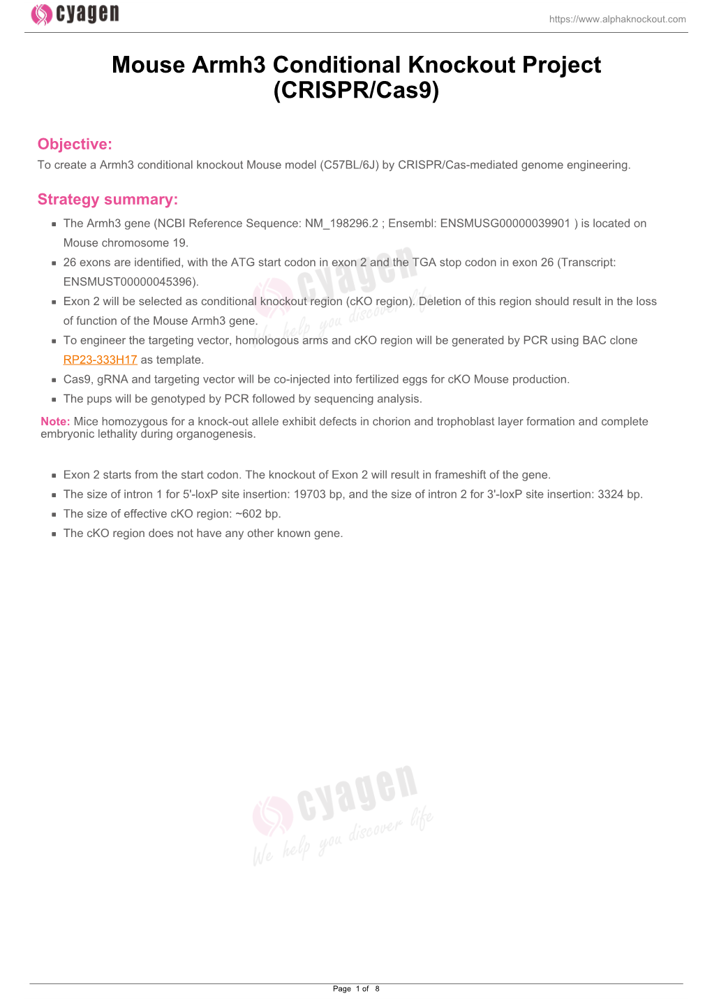 Mouse Armh3 Conditional Knockout Project (CRISPR/Cas9)