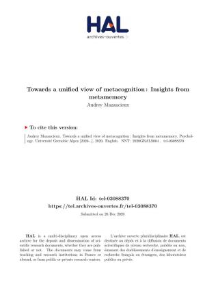 Towards a Unified View of Metacognition : Insights from Metamemory Audrey Mazancieux