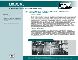 Optimized Pump Systems Save Coal Preparation Plant Money and Energy