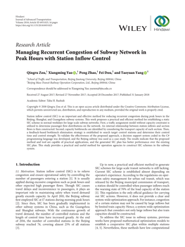 Managing Recurrent Congestion of Subway Network in Peak Hours with Station Inflow Control