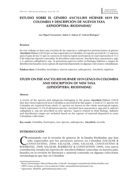 Estudio Sobre El Género Ancyluris Hübner 1819 En Colombia Y Descripción De Nuevos Taxa (Lepidóptera: Riodinidae)*