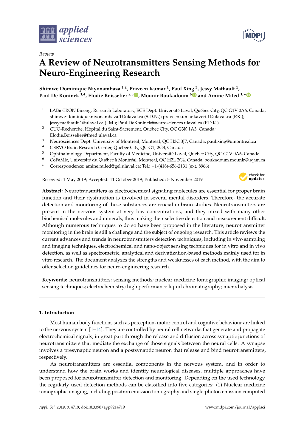 A Review of Neurotransmitters Sensing Methods for Neuro-Engineering Research